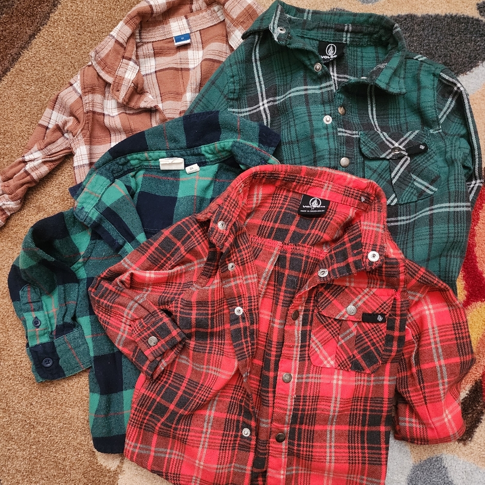Lot 4 - 2T Toddler Boy Flannels Volcom Old Navy Bass Pro